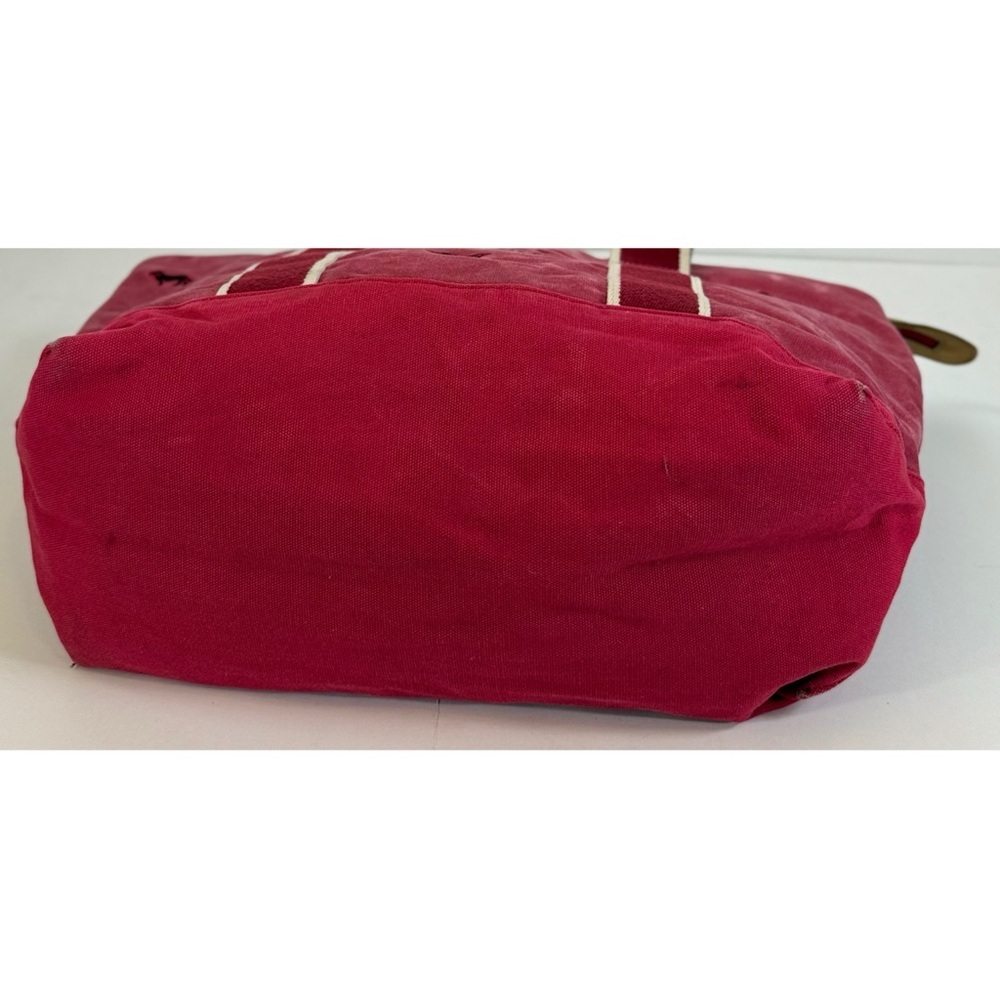 L.L. Bean Vintage Boat Tote Bag Embroidered Black Dog Canvas & Leather Light Red - Picture 8 of 15